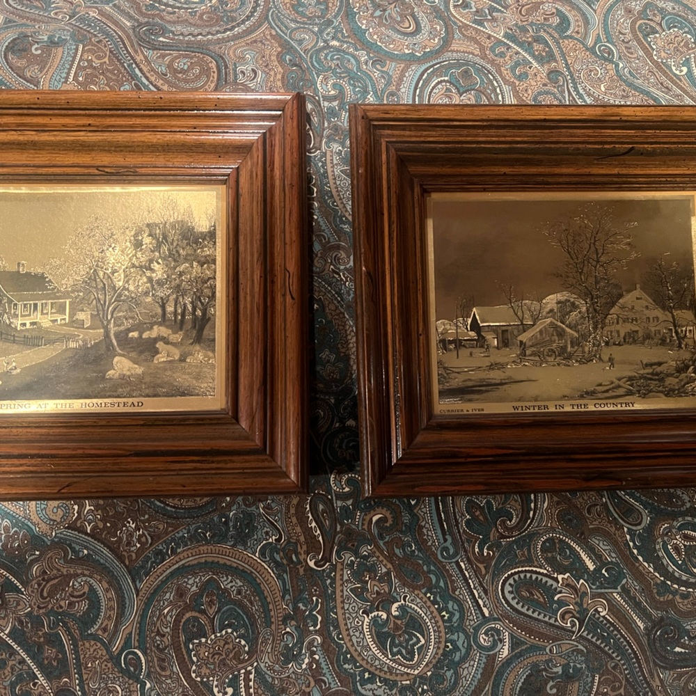 Vintage Wooden Framed Country Scene Prints by Currier & Ives